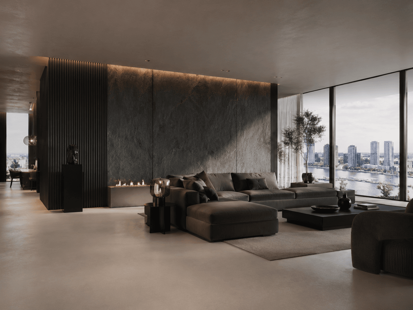 Donker luxe penthouse met city view